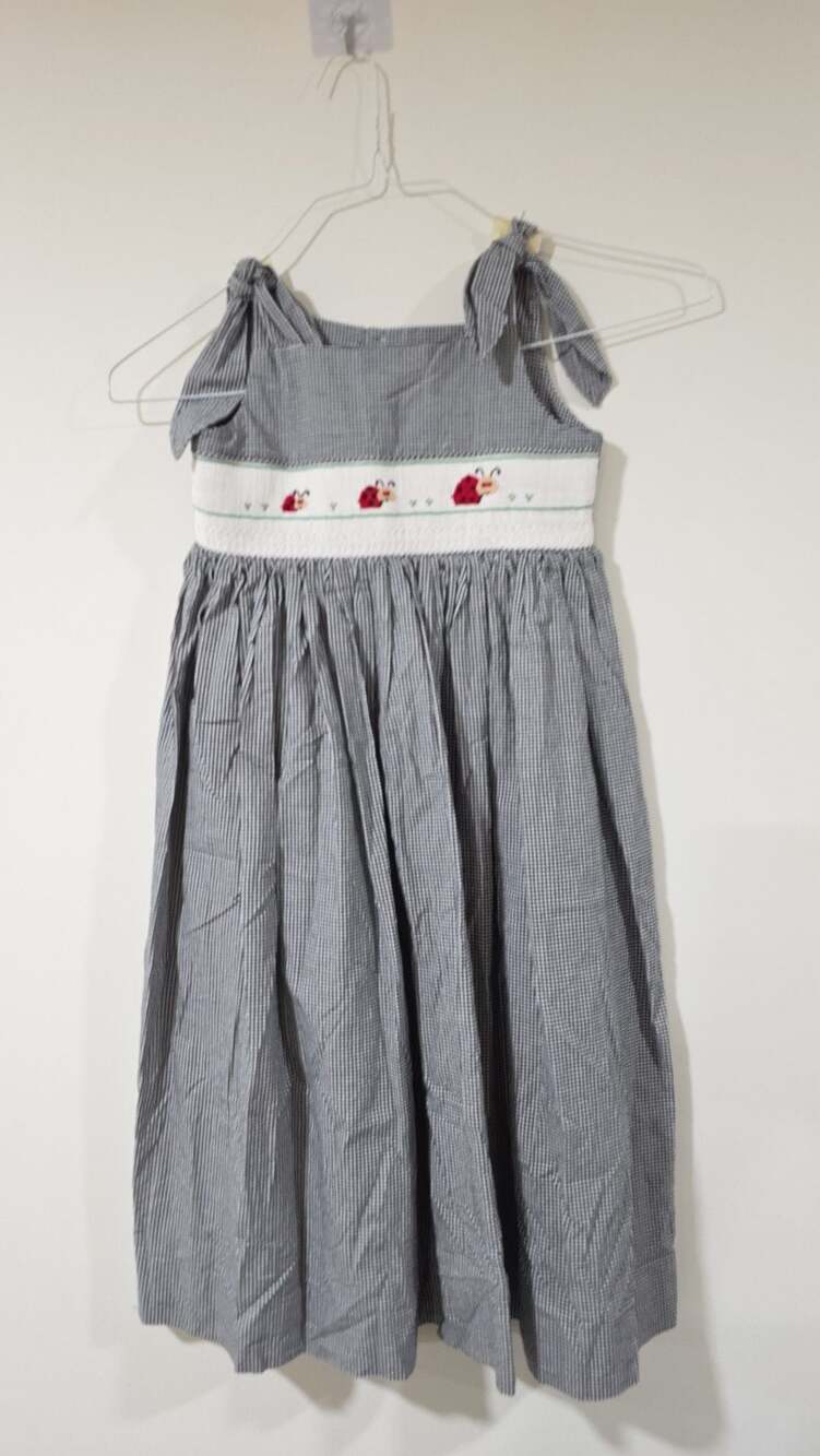 Remember Nguyen Girls Gingham Smocked Ladybug Dress Size 7